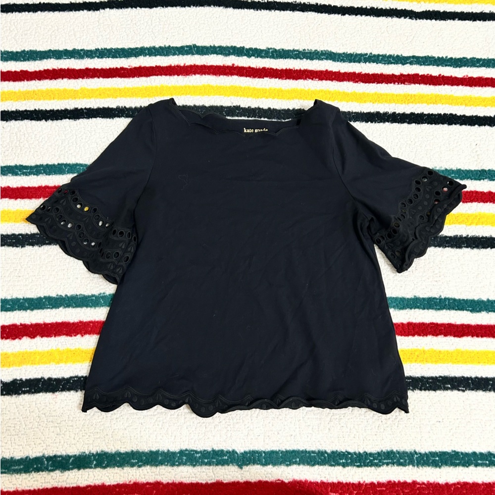 Kate Spade black stretchy short sleeve shirt with eyelet sleeves